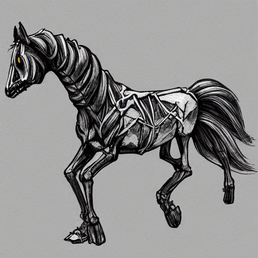 Image similar to a skeleton horse,digital sketch