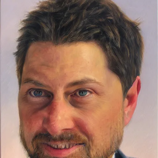 Image similar to johnathan katz, oil portrait, photorealistic, high detail