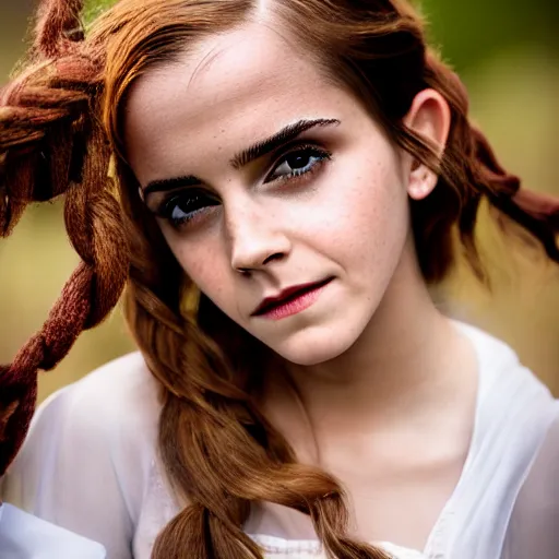 Prompt: Emma Watson modeling as Malon from Zelda, (EOS 5DS R, ISO100, f/8, 1/125, 84mm, postprocessed, crisp face, facial features)