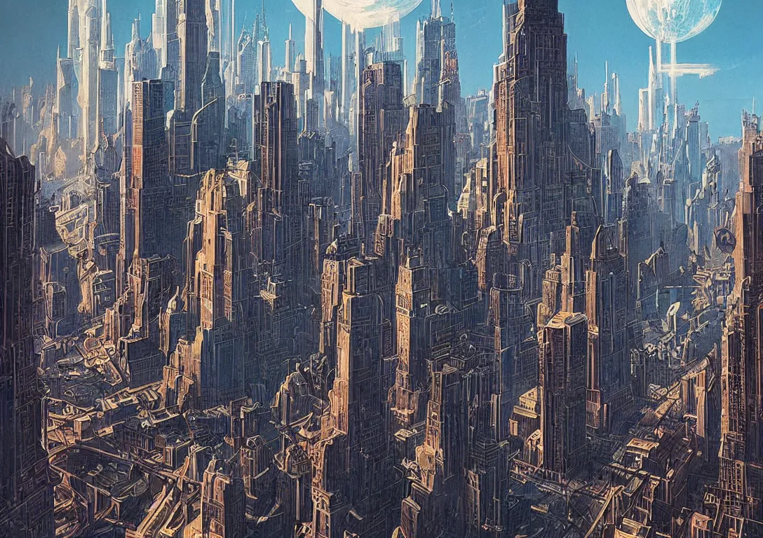 Prompt: a retro futurism image of new york city, classic sci - fi concept art, concept art, by raymond sebastian, highly detailed