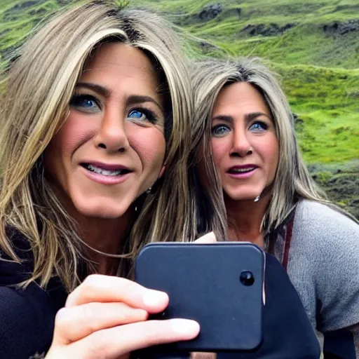 Prompt: jennifer aniston taking a selfie in iceland, hd 4 k photo