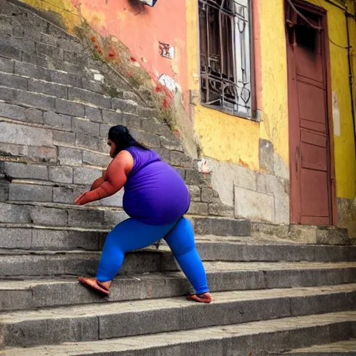 Image similar to a fat Indian woman falling down steps in Porto