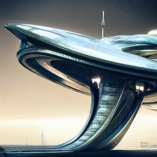 Image similar to futuristic beautiful baroque space ship, JC park, Kezrek, Vincent Maréchal, Nicolas Bouvier, moebius, cinematic, highly detailed, photo realistic