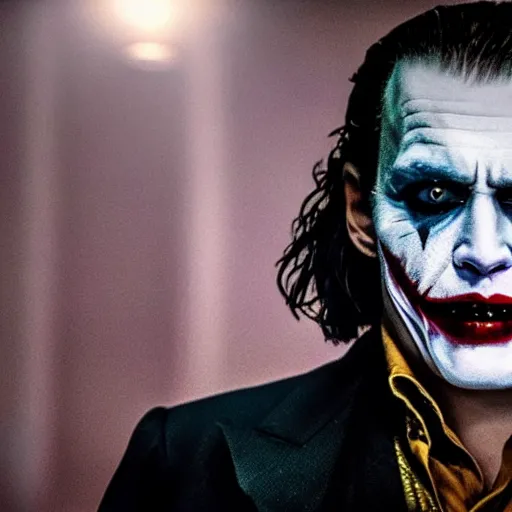 Prompt: awe inspiring Johnny Depp playing The Joker 8k hdr movie still dynamic lighting