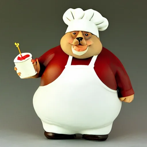 Image similar to pvc figurine of a fat badger chef holding a cake