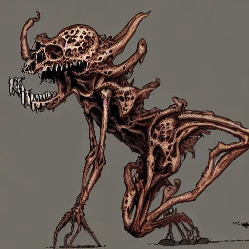 Image similar to Skull that look too much like skull!, crypt lurker!!, grasp of darkness!!!, pitchburn devils, 8k CG character rendering of a spider-like hunting female on its back, fangs extended, wearing a leopard-patterned dress, set against a white background, with textured hair and skin.