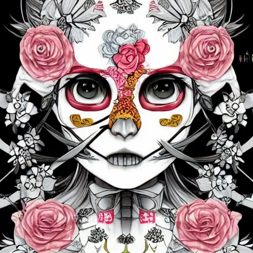 Image similar to anime manga skull portrait young woman skeleton, hello kitty, miffy, intricate, elegant, highly detailed, digital art, ffffound, art by JC Leyendecker and sachin teng