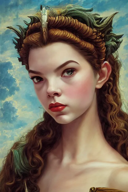 Prompt: A fantasy comic book style portrait painting of Anya Taylor-Joy, hybrid, Sophia Loren, as an Atlantean Reptilian Warrior, François Boucher, Oil Painting, Mystical Valkyrie, unreal 5, DAZ, hyperrealistic, octane render, Regal, Refined, Detailed Digital Art, RPG portrait, William-Adolphe Bouguereau, Michael Cheval, Walt Disney (1937), Steampunk, dynamic lighting, Highly Detailed, Cinematic Lighting, Unreal Engine, 8k, HD