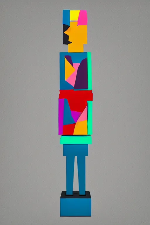 Image similar to cubist moai statue cutout digital illustration cartoon colorful beeple