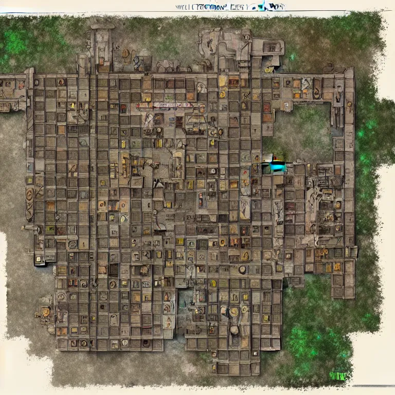 Prompt: full - color fantasy floor plan map of a dungeon, by greg rutkowski and james gurney, trending on artstation