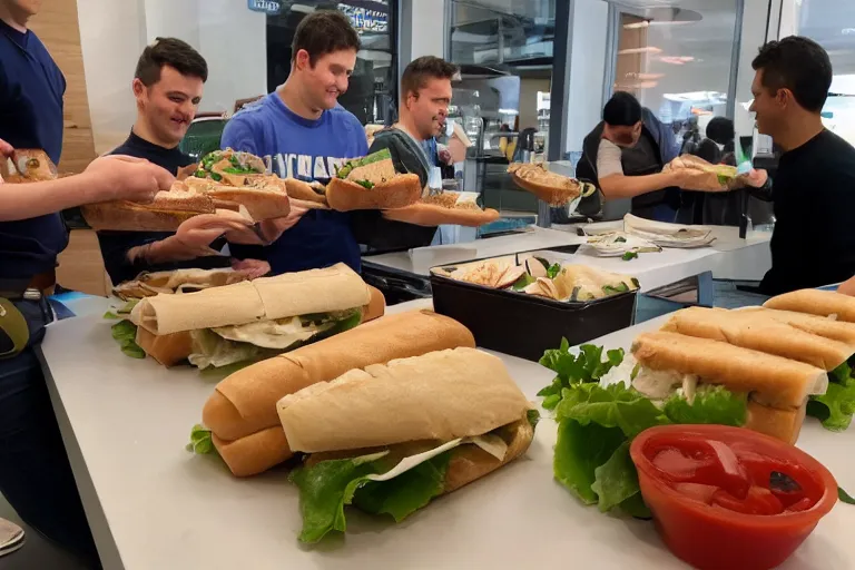 Image similar to software engineers eating italian deli sandwiches