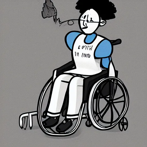 Image similar to an illustration of a character woth wheelchair in the style of vanessa morales