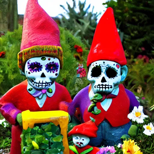 Prompt: day of the dead garden gnomes dramatic ligting flickr style award winning