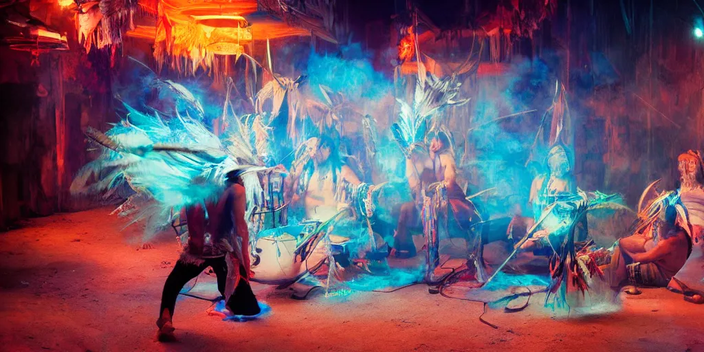 Image similar to of Native American shaman drumming by Liam Wong and Boris Vallejo