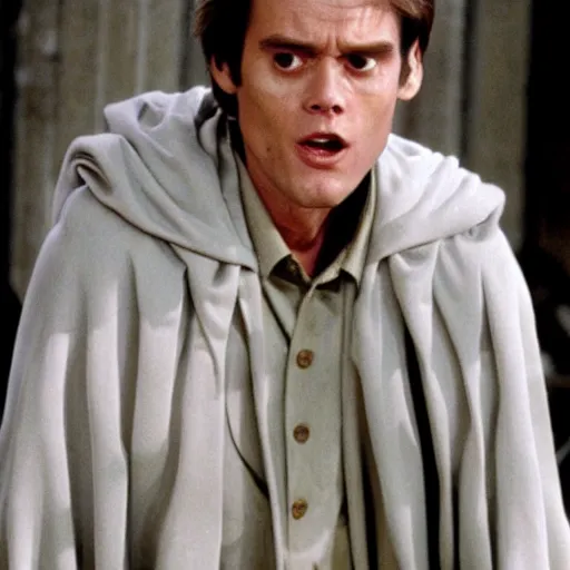 Image similar to younger jim carrey as a weeping angel, dr. who