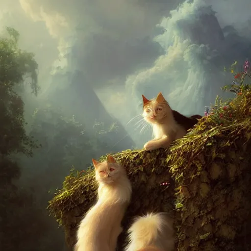 Prompt: Beautiful hyperrealistic detailed award winning photography of a gang of magical cats and dogs by greg rutkowski, andreas rocha and john howe, and Martin Johnson Heade,featured on artstation, ultrawide angle,f16 , golden ratio, f32, well composed, cohesive