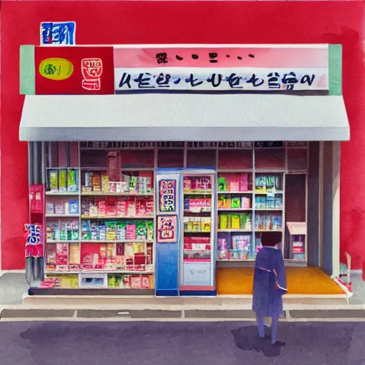 Prompt: japanese convenience store by me kyeoung lee, watercolor,