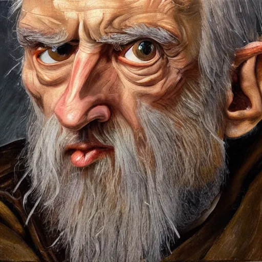 Image similar to high quality high detail painting by lucian freud, hd, saruman from lord of the rings