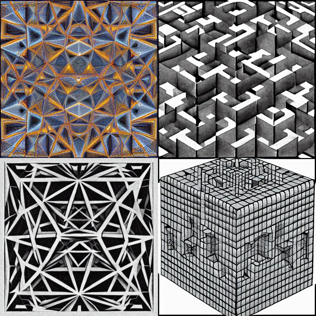 Prompt: hypercube tesselation, by M.C. Escher