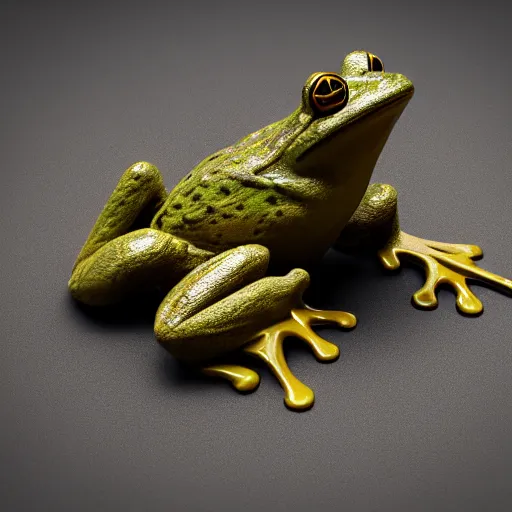 Image similar to frog made out of rusty gear, octane render