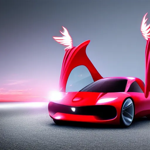 Image similar to a car with wings, concept, realistic, futuristic, soft lighting