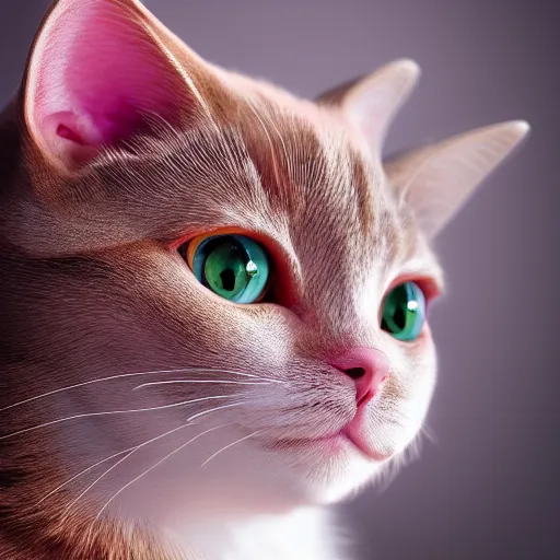 Prompt: a pink cute cat with big ears and big eyes, zeiss lens, detailed, symmetrical, centered, fashion photoshoot, by Annie Leibovitz and Steve McCurry, David Lazar, Jimmy Nelsson, Breathtaking, 8k resolution, extremely detailed, beautiful, establishing shot, artistic, hyperrealistic, beautiful face, octane render