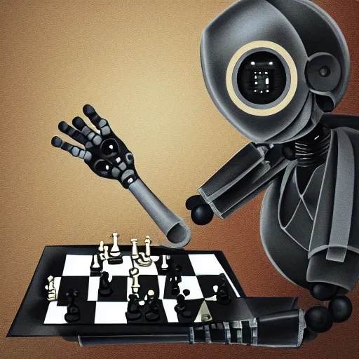 Prompt: a robot playing chess, digital art