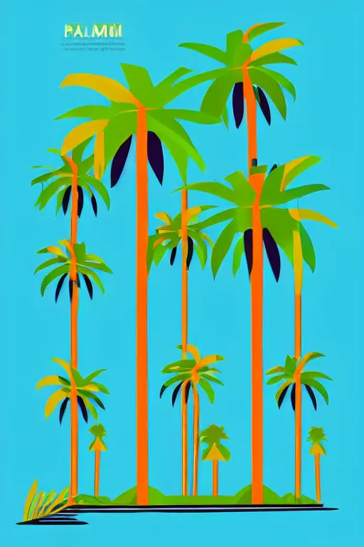 Image similar to minimalist boho style art of colorful palm trees in miami, illustration, vector art