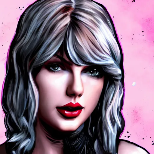 Image similar to taylor swift portrait, borderlands, tales from the borderlands, the wolf among us, comic, cinematic lighting, studio quality, 8 k