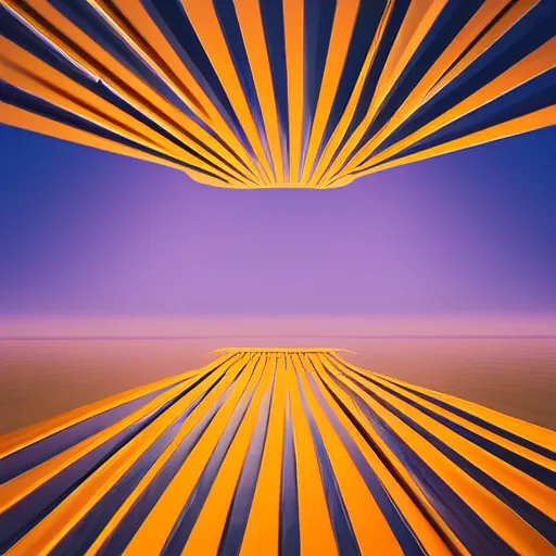 Image similar to abstract 3 d geometric shapes above sea, sea line, sunny sky, vray render