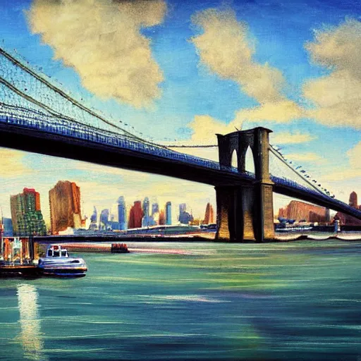 Prompt: painting of the brooklyn bridge by Pedro Figari