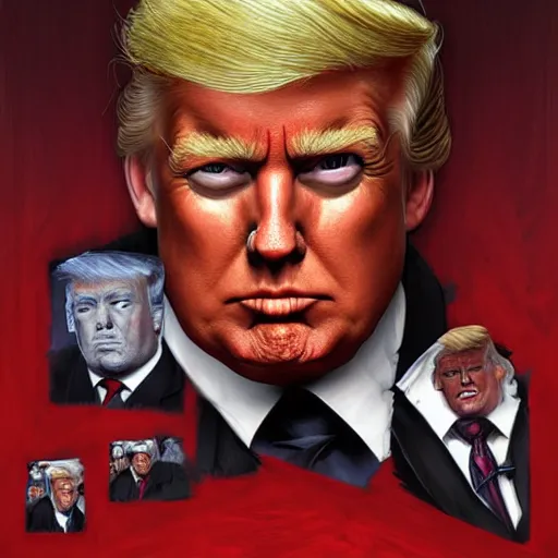 Image similar to portrait of Duke Nukem as Donald Trump, bloody, intricate, headshot, highly detailed, digital painting, artstation, concept art, sharp focus, illustration, art by artgerm and greg rutkowski and alphonse mucha