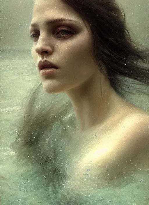 Image similar to underwater and dreaming, back lighting, murky cloudy windy by jeremy lipkin, jesper ejsing, dino valls, rule of thirds, seductive look, beautiful