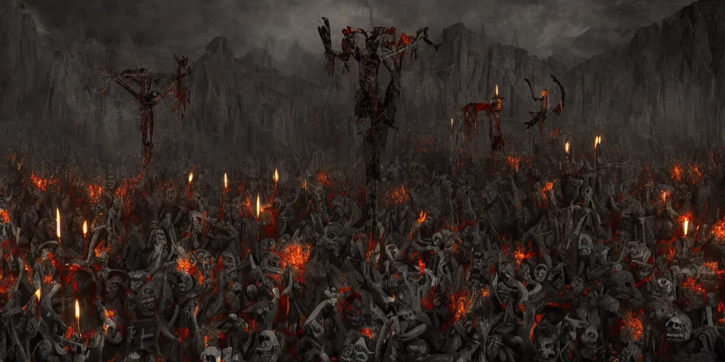 Image similar to dante's inferno painting biden, crows, skeletons, crosses, dark beauty, rotten gold, perfect faces, extremely detailed, cinema 4 d, unreal engine.