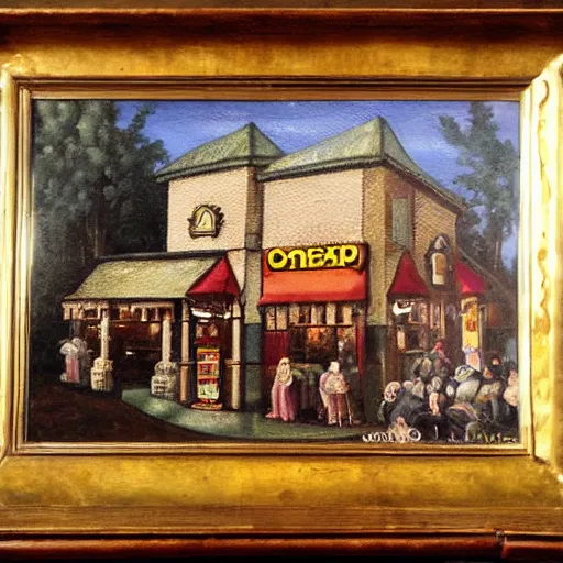 Image similar to oil painting of 1 5 th century mcdonalds restaurant