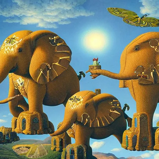 Prompt: ' flying elephants'stunning masterpiece by james christensen, rob gonsalves and tim white