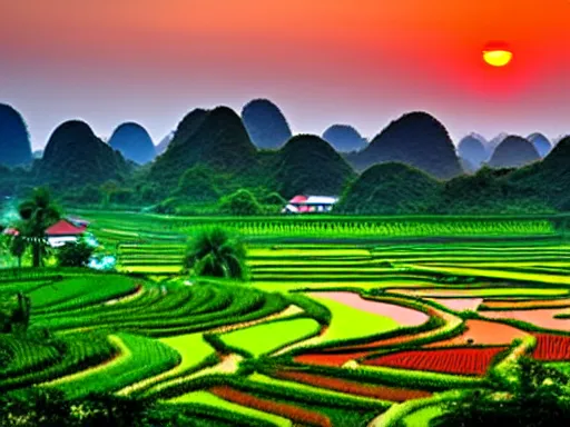 Image similar to vietnamese countryside at sunrise