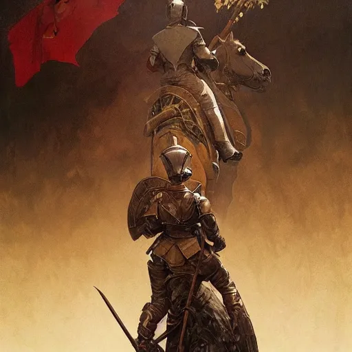 Image similar to socialist realism propaganda poster of female knight, socialist realism, highly detailed, intricate, digital painting, artstation, sharp focus, illustration, art by jakub rozalski, greg rutkowski, artgerm, tan zi and ayanamikodon and alphonse mucha and wlop