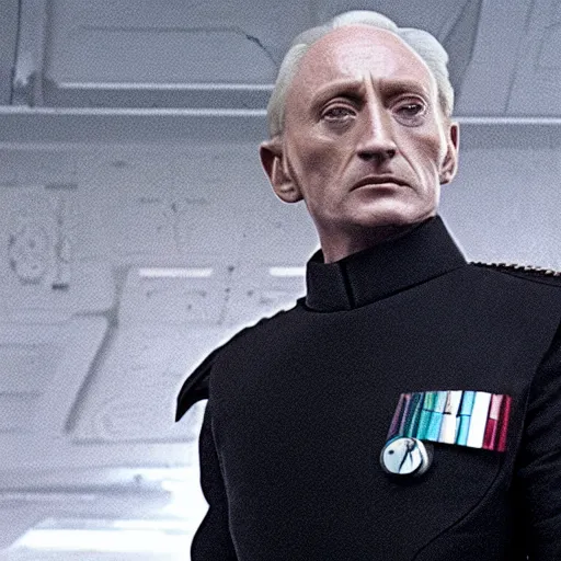 Image similar to tywin lannister as a imperial officer in star wars, movie still, epic quality, cinematic, 4 k, atmospheric