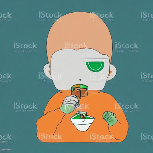 Image similar to an alien drinking horchata, minimalist, vector art, color blocking