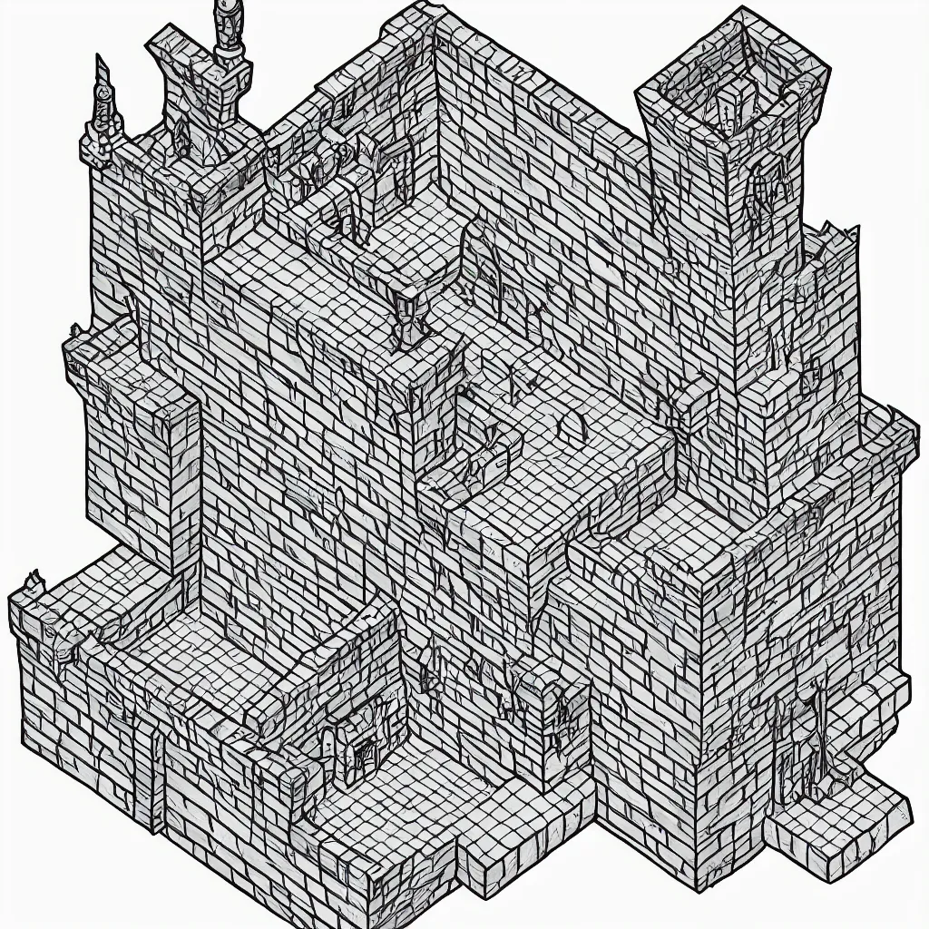 Image similar to wizard's tower, isometric lineart tile, png