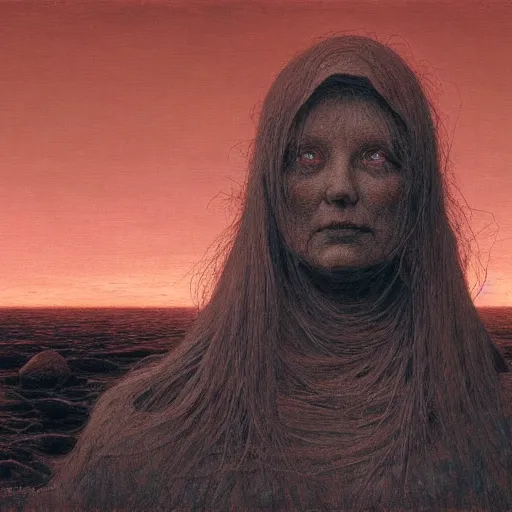 Image similar to face portrait, rocky shore, woman, wrapped around by veins, veiled face, glowing red, by edgar maxence and ross tran, zdzisław beksinski, and michael whelan, distant, gustav dore, h. r. giger, 8 k, octane render