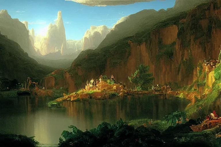 Image similar to there is another world very close to ours that we don't perceive directly, but they do interact sometimes. painting by thomas cole ( 1 8 3 3 )