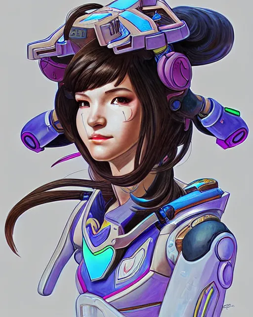 Prompt: d. va from overwatch, character portrait, concept art, intricate details, highly detailed by jean giraud