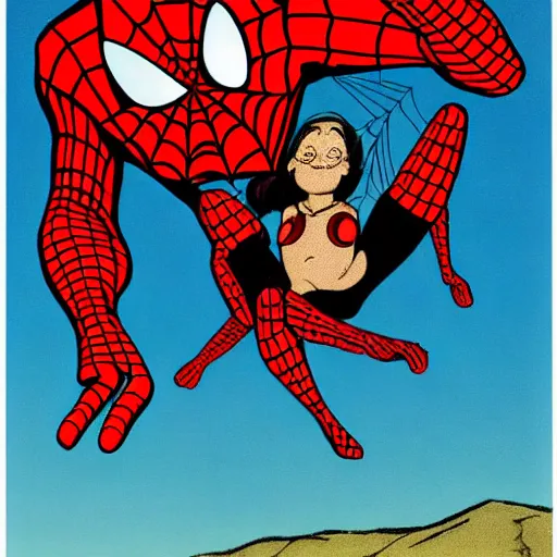 Image similar to spiderwoman abducting a child,