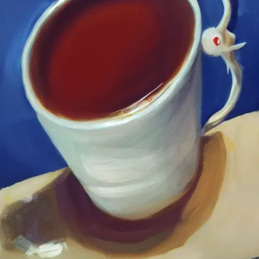 Image similar to a real fish is drinking from a cup of tea, photorealism