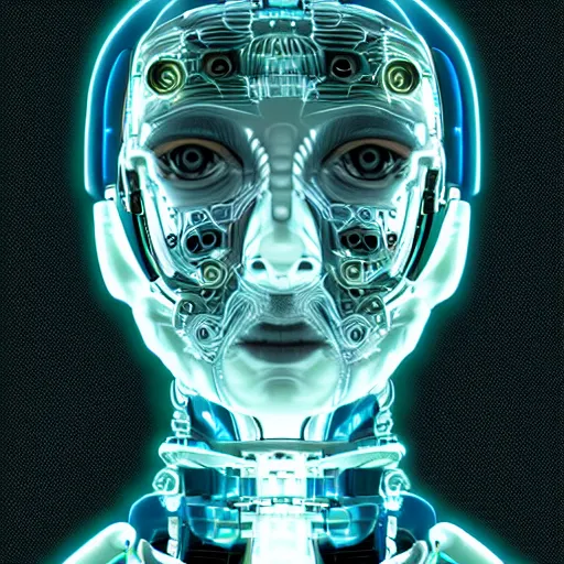 Prompt: a highly detailed symmetrical portrait of a cybernetic lifeform