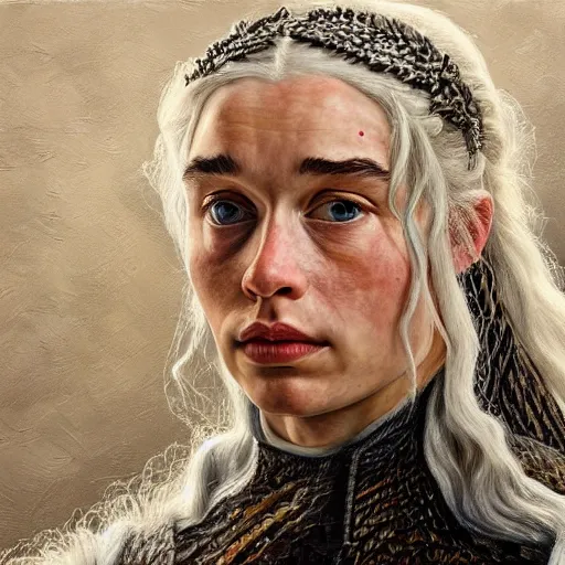 Image similar to high quality high detail painting by lucian freud, hd, daenerys targaryen