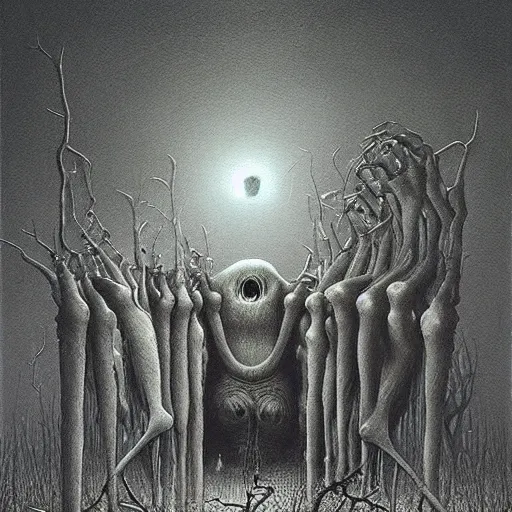 Prompt: a hyperrealistic painting of an alien nightmare, by john kenn mortensen and zdzislaw beksinski, highly detailed, vivid color,