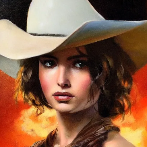 Prompt: ultra realistic portrait painting of ana de armas as a western outlaw, art by frank frazetta, 4 k, ultra realistic, highly detailed, epic lighting